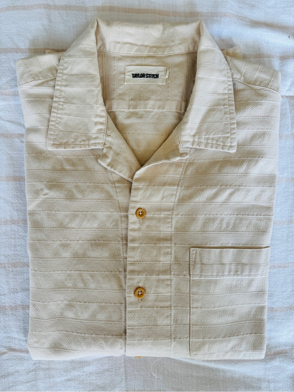 Taylor Stitch Cream Short-Sleeve Textured Button-Down Shirt - Picture 5 of 6